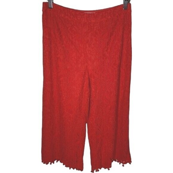 Isla Maude Pants Womens Medium Wide Leg Cropped Lace High Rise Red Casual Work - Picture 1 of 11